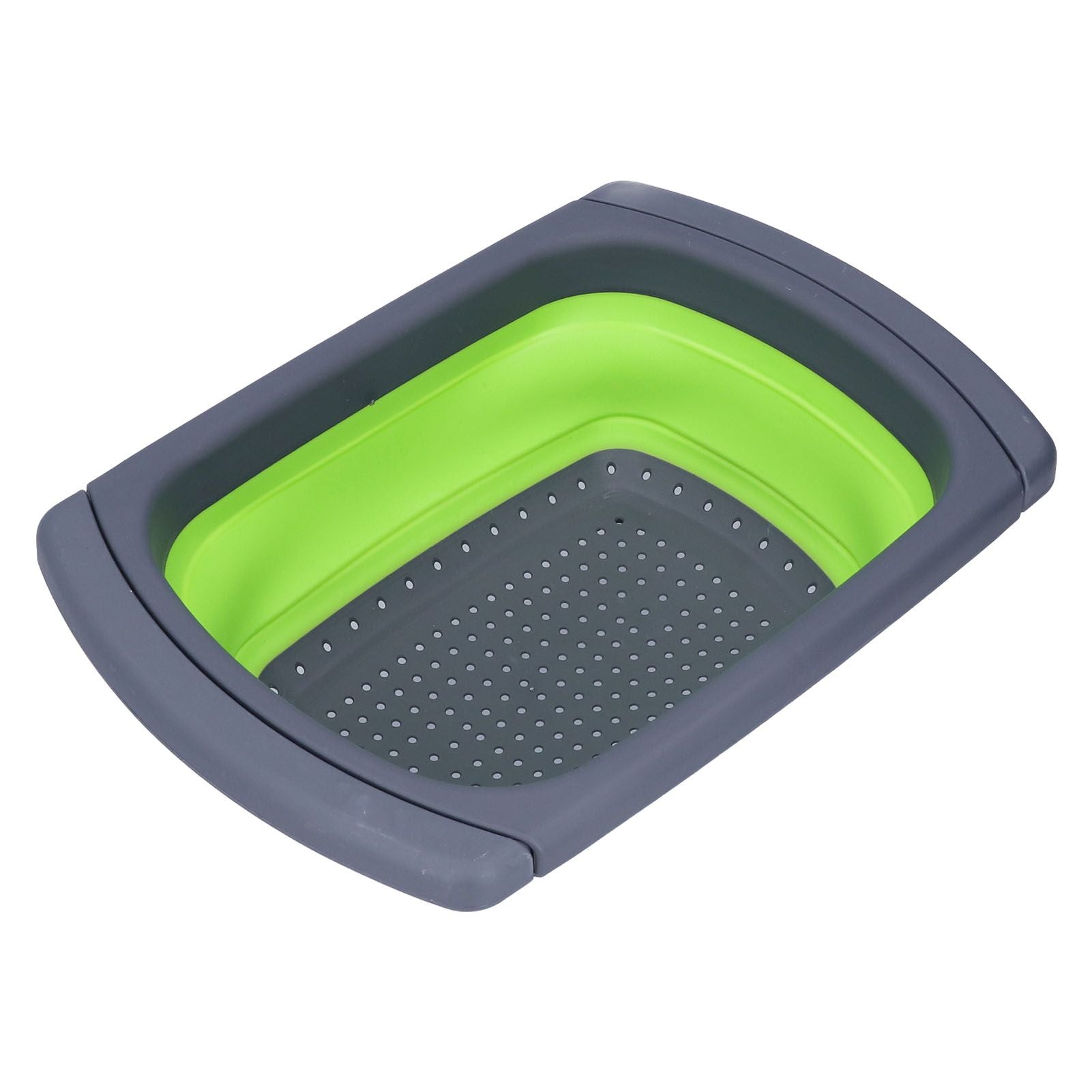 Green Foldable Drain Basket Silicone Collapsible Fruit Vegetable Wash Strainer Basket for Home Kitchen V1294-YM0523-3118210318011