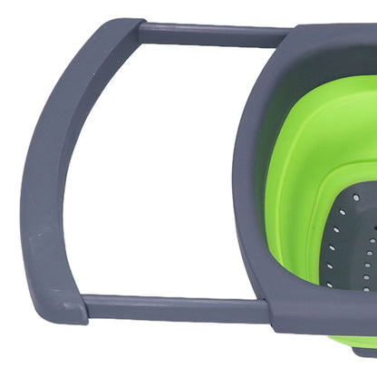 Green Foldable Drain Basket Silicone Collapsible Fruit Vegetable Wash Strainer Basket for Home Kitchen V1294-YM0523-3118210318011