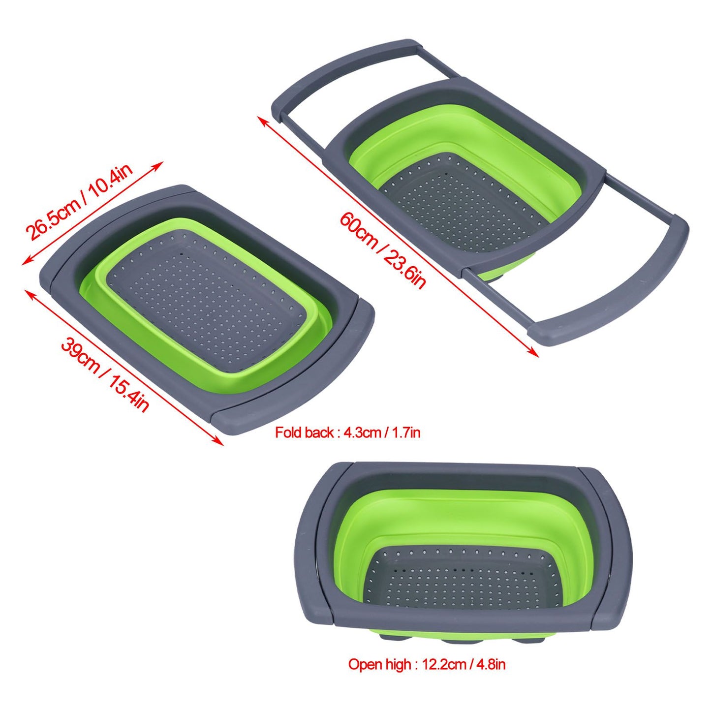 Green Foldable Drain Basket Silicone Collapsible Fruit Vegetable Wash Strainer Basket for Home Kitchen V1294-YM0523-3118210318011