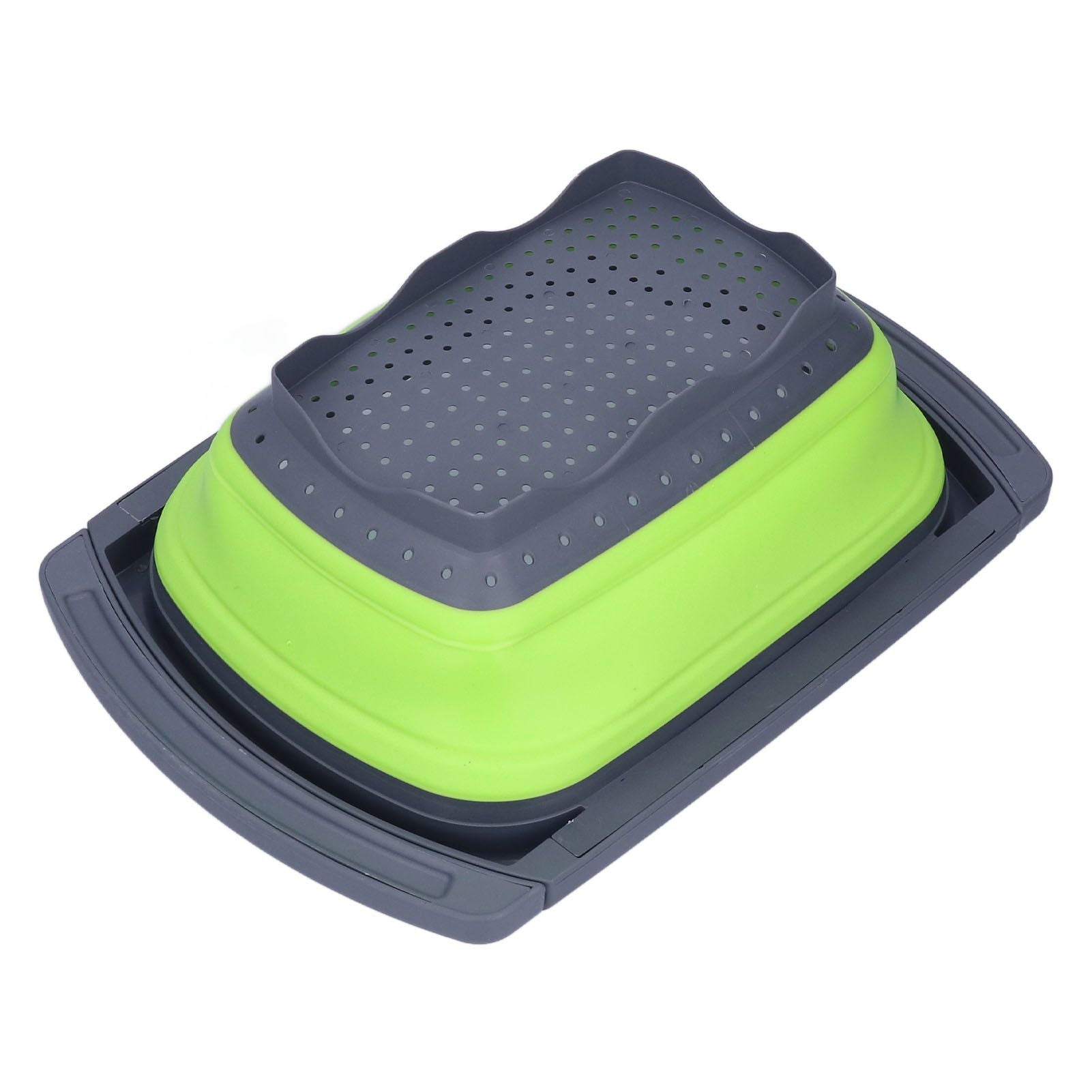 Green Foldable Drain Basket Silicone Collapsible Fruit Vegetable Wash Strainer Basket for Home Kitchen V1294-YM0523-3118210318011