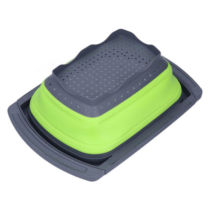 Green Foldable Drain Basket Silicone Collapsible Fruit Vegetable Wash Strainer Basket for Home Kitchen V1294-YM0523-3118210318011