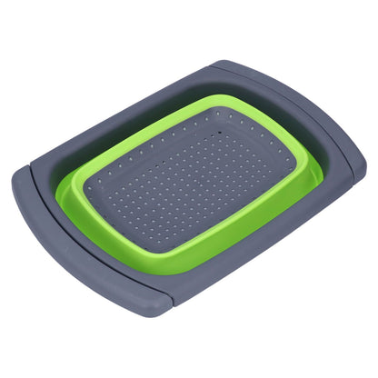 Green Foldable Drain Basket Silicone Collapsible Fruit Vegetable Wash Strainer Basket for Home Kitchen V1294-YM0523-3118210318011