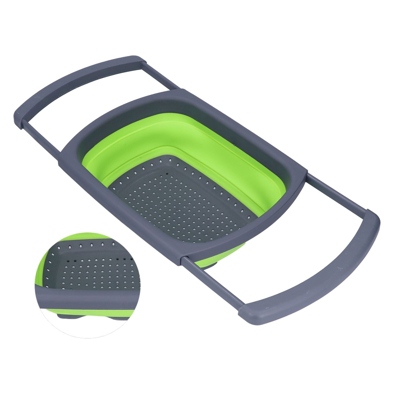 Green Foldable Drain Basket Silicone Collapsible Fruit Vegetable Wash Strainer Basket for Home Kitchen V1294-YM0523-3118210318011