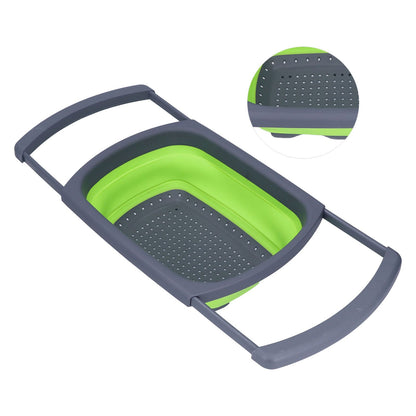 Green Foldable Drain Basket Silicone Collapsible Fruit Vegetable Wash Strainer Basket for Home Kitchen V1294-YM0523-3118210318011