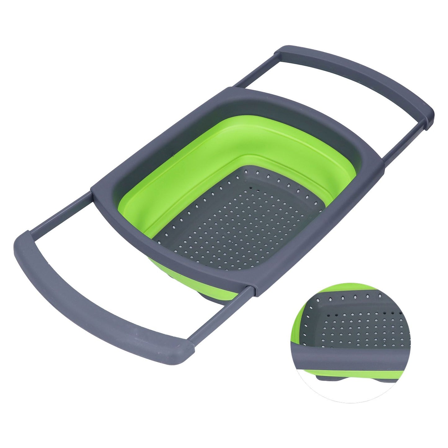 Green Foldable Drain Basket Silicone Collapsible Fruit Vegetable Wash Strainer Basket for Home Kitchen V1294-YM0523-3118210318011