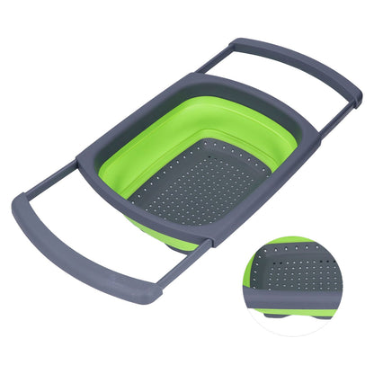 Green Foldable Drain Basket Silicone Collapsible Fruit Vegetable Wash Strainer Basket for Home Kitchen V1294-YM0523-3118210318011