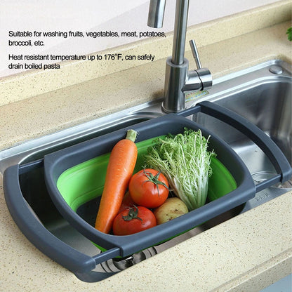 Green Foldable Drain Basket Silicone Collapsible Fruit Vegetable Wash Strainer Basket for Home Kitchen V1294-YM0523-3118210318011