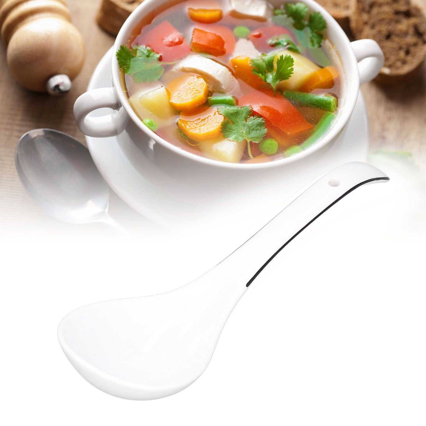 Large Porcelain Spoon White Multipurpose Long Handle Ceramic Porridge Spoon for Home Restaurant V1294-YM0523-3118210318411