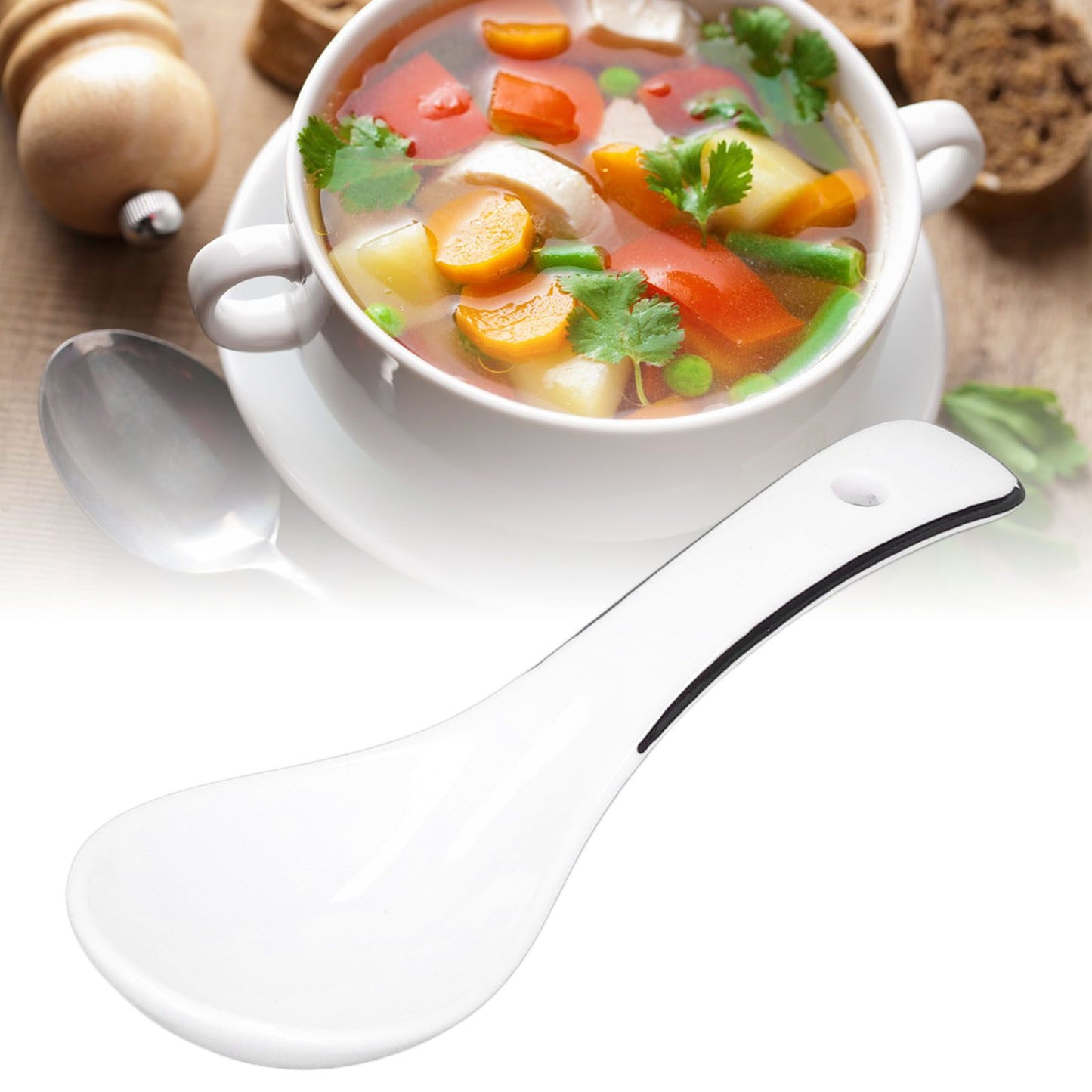 4PCS White Ceramic Spoon Coffee Scoop Dessert Ice Cream Scoop Tableware Spoon for Kitchen V1294-YM0523-3118210318711