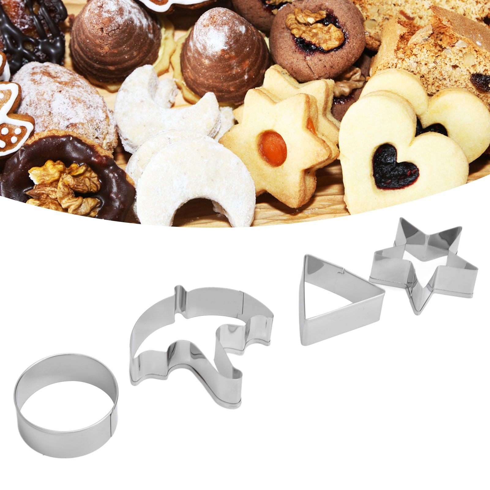 5Pcs/Set Sugar Candy Pie Mold Cutter Stainless Steel Cookies Chocolate Mold for Games Entertainment Silver V1294-YM0523-3118210318911
