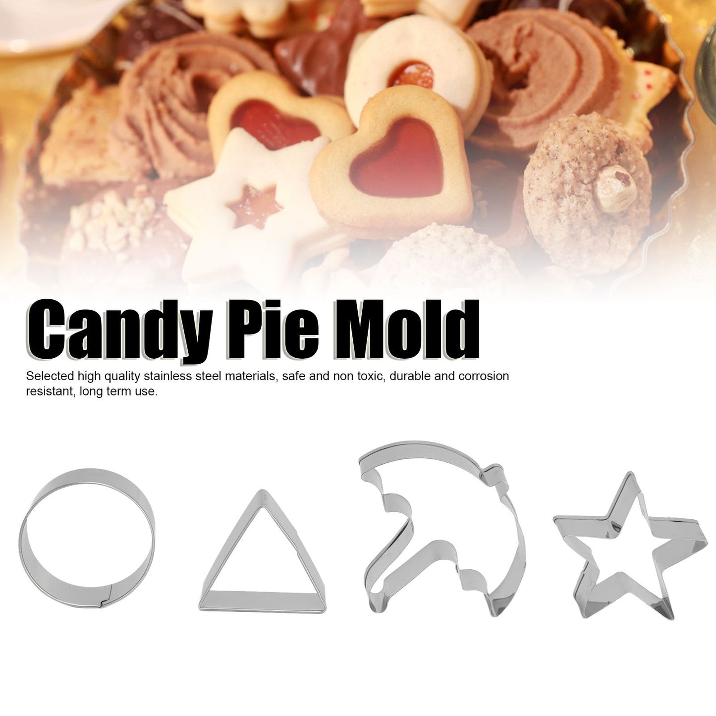 5Pcs/Set Sugar Candy Pie Mold Cutter Stainless Steel Cookies Chocolate Mold for Games Entertainment Silver V1294-YM0523-3118210318911
