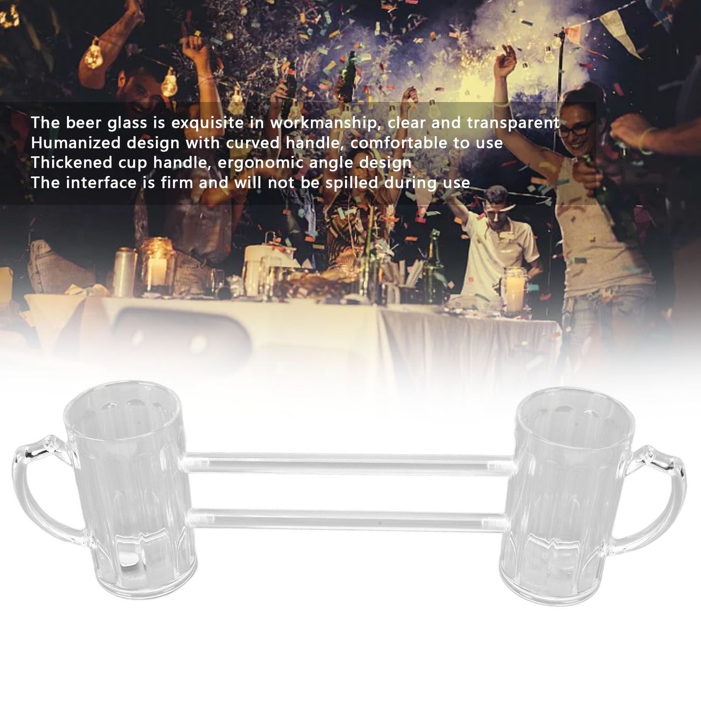 Beer Mug Siamese Anti Drop Exquisite Ergonomics Handle Glass Beer Stein with Connection Tubes for KTV Bar V1294-YM0523-3118210319111