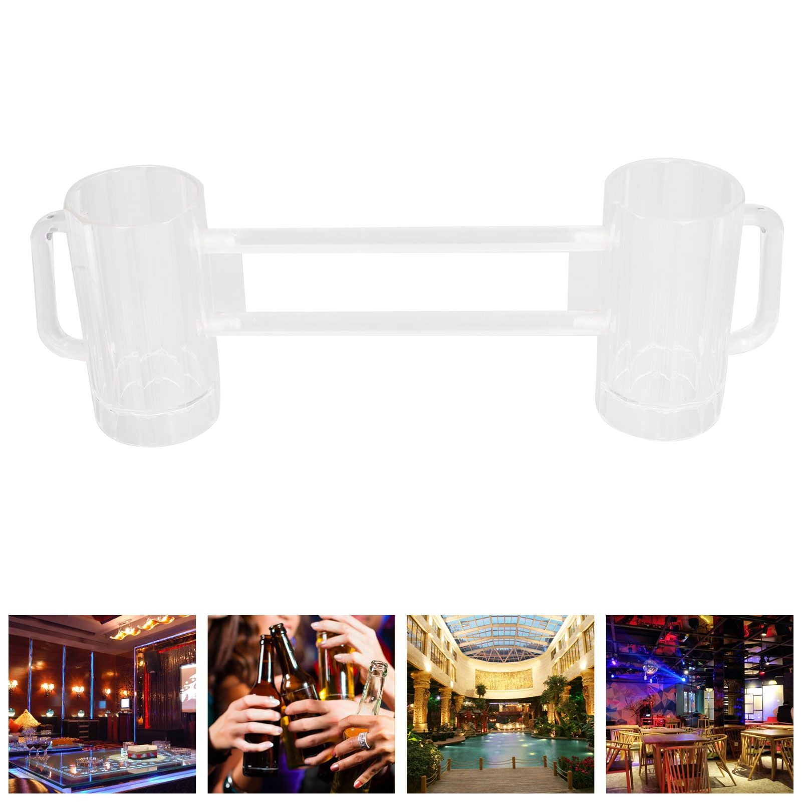 Beer Mug Acrylic Double Conjoined Beer Glass with Handle for Bar KTV Game Competition 430ml / 14.5oz V1294-YM0523-3118210319911