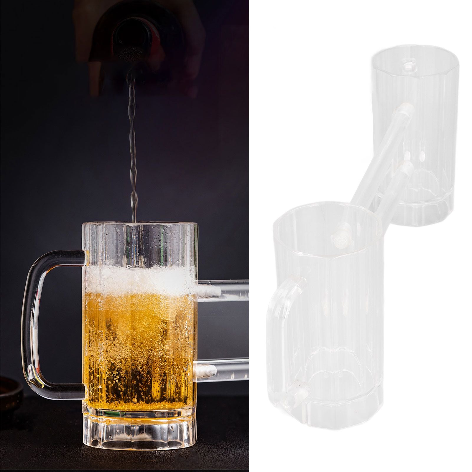 Beer Mug Acrylic Double Conjoined Beer Glass with Handle for Bar KTV Game Competition 430ml / 14.5oz V1294-YM0523-3118210319911