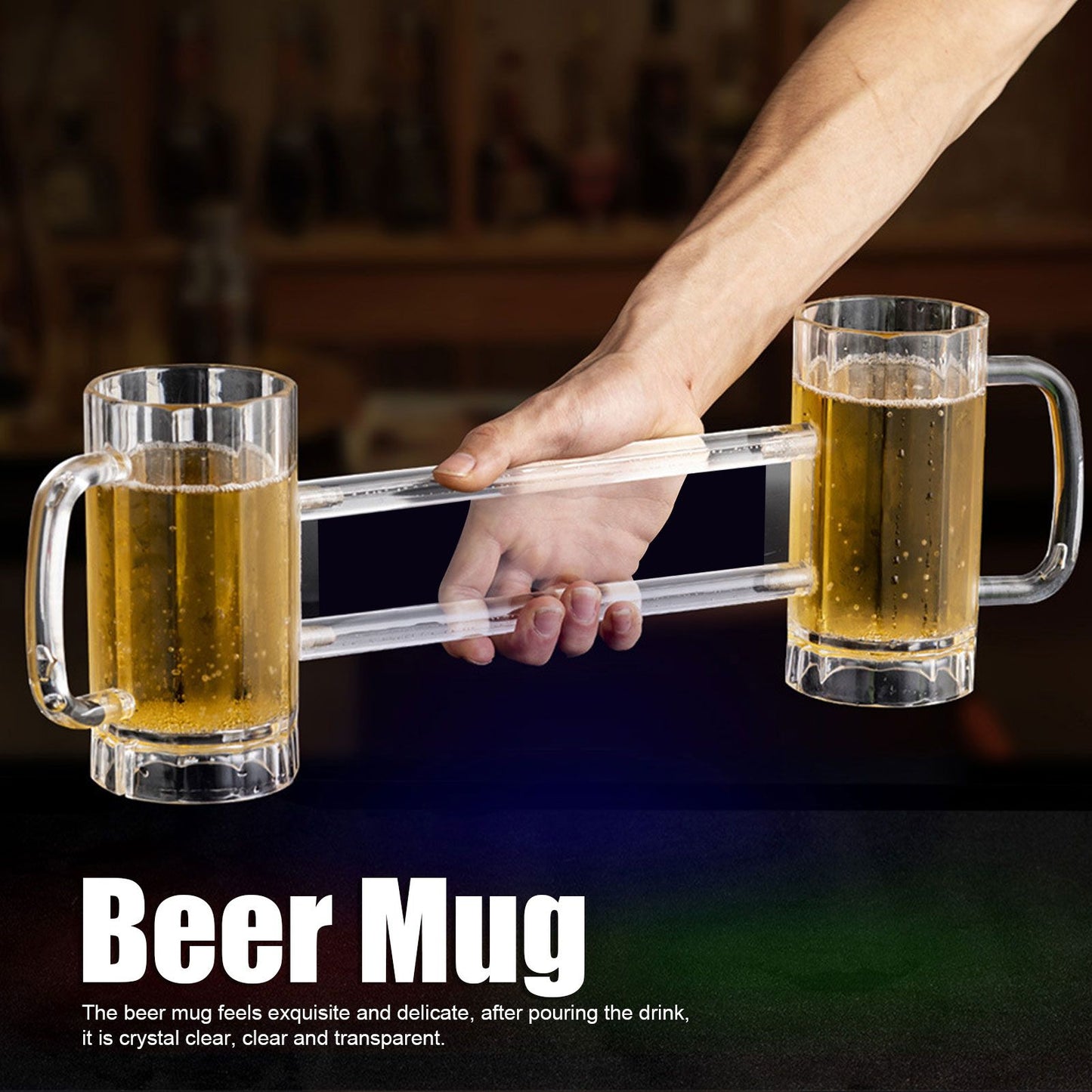 Beer Mug Acrylic Double Conjoined Beer Glass with Handle for Bar KTV Game Competition 430ml / 14.5oz V1294-YM0523-3118210319911