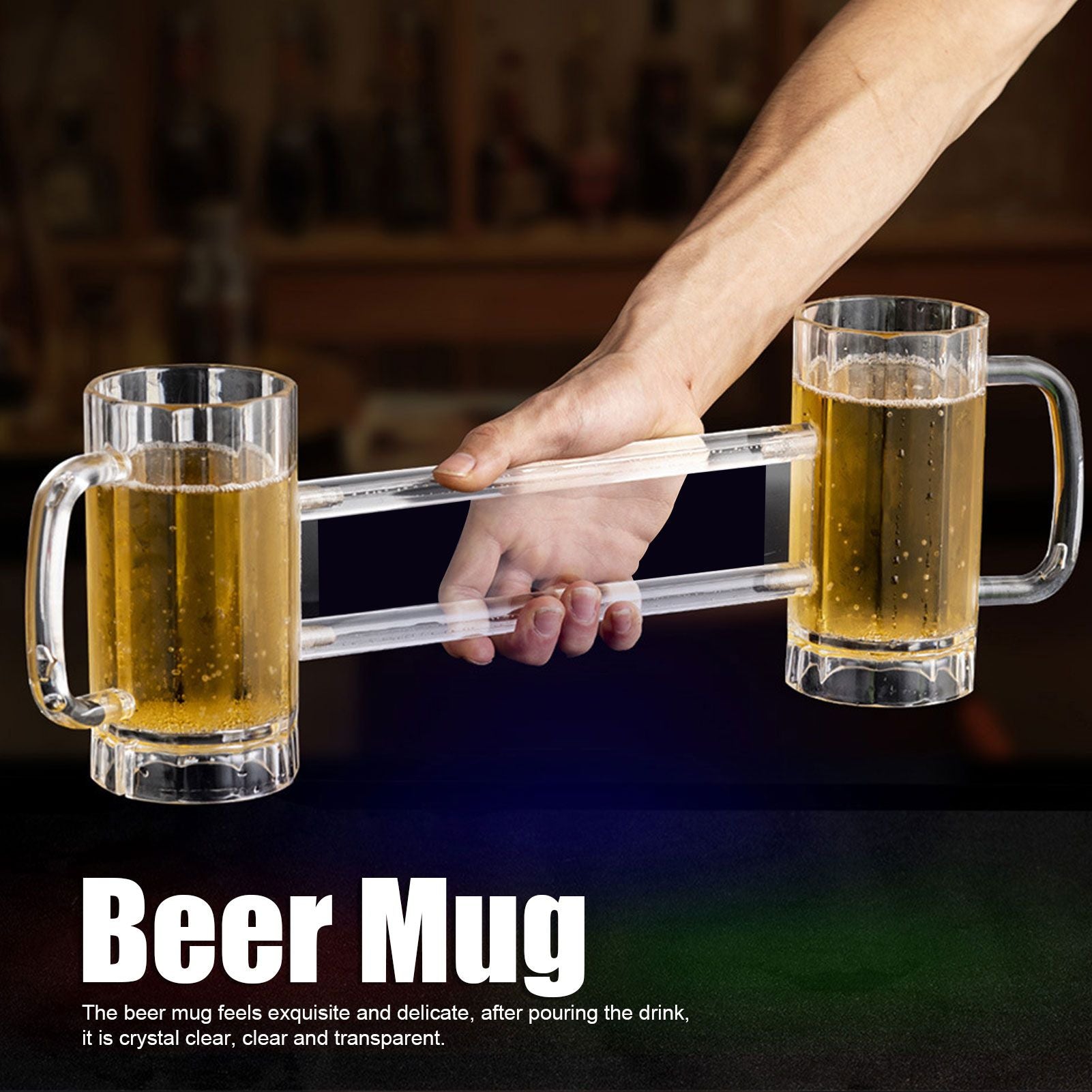Beer Mug Acrylic Double Conjoined Beer Glass with Handle for Bar KTV Game Competition 430ml / 14.5oz V1294-YM0523-3118210319911