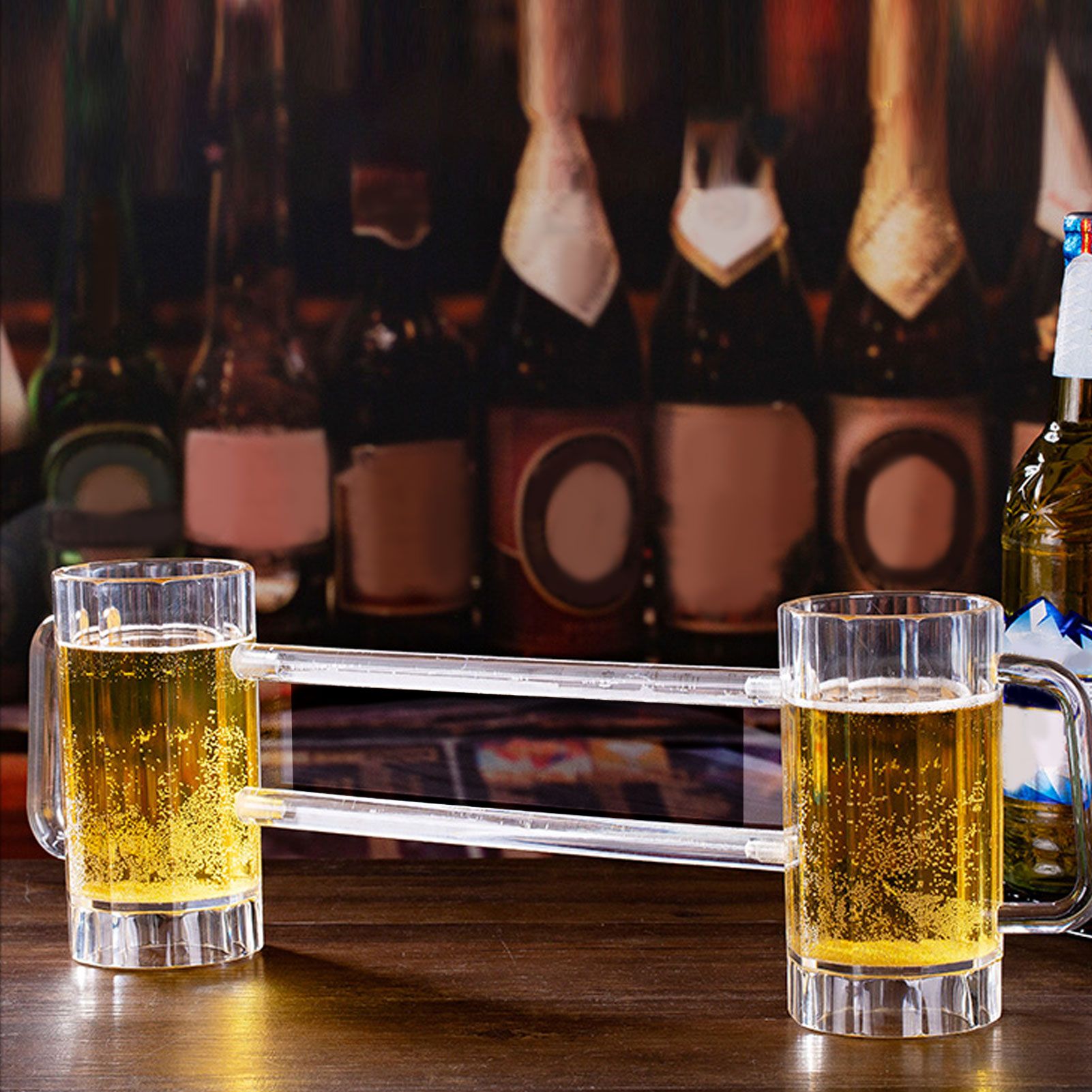 Beer Mug Acrylic Double Conjoined Beer Glass with Handle for Bar KTV Game Competition 430ml / 14.5oz V1294-YM0523-3118210319911