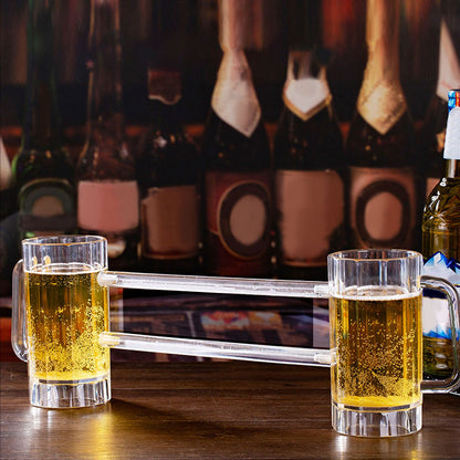 Beer Mug Acrylic Double Conjoined Beer Glass with Handle for Bar KTV Game Competition 430ml / 14.5oz V1294-YM0523-3118210319911