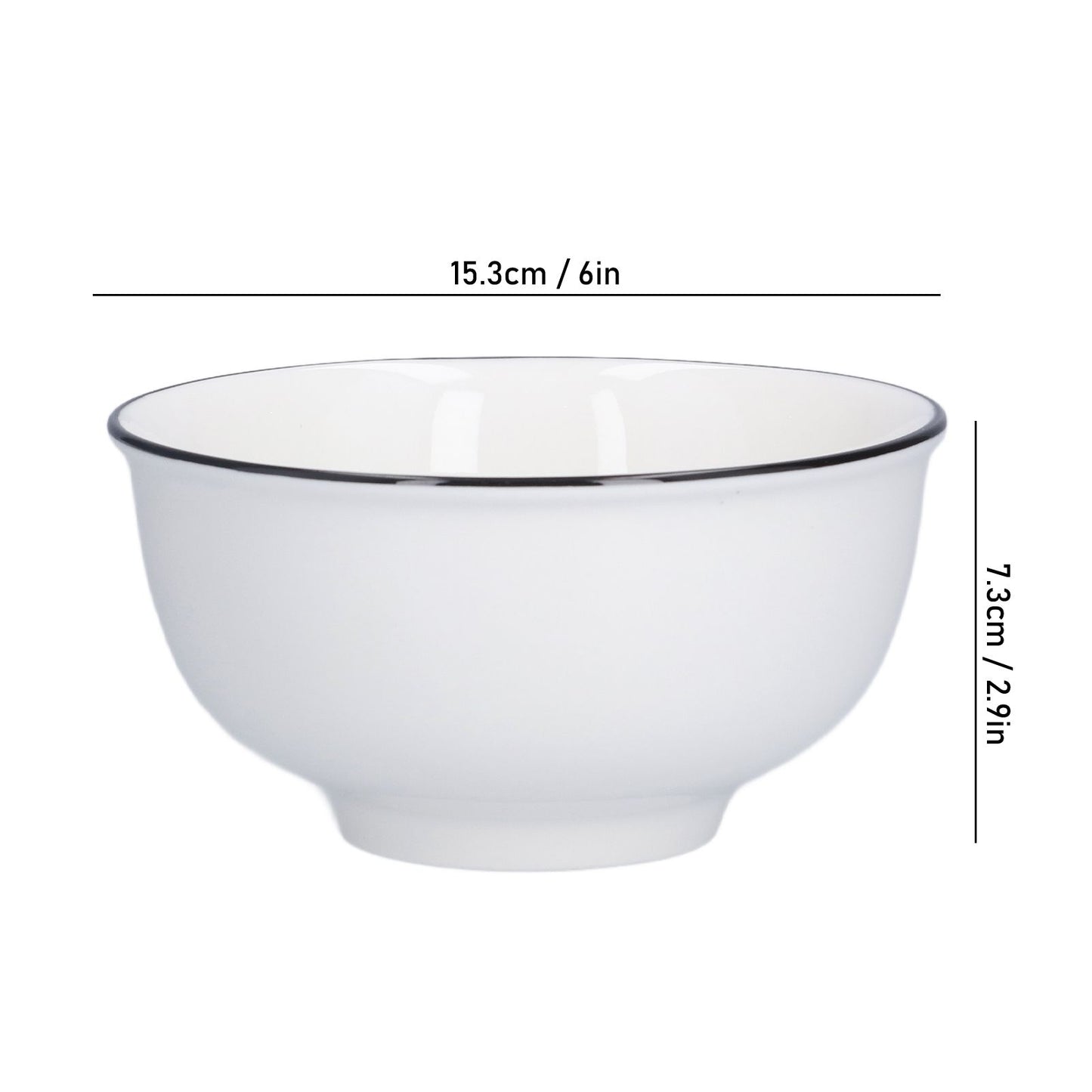 4PCS 6in Soup Bowl White Ceramic Noodle Bowl Eco Friendly Rice Bowl for Kitchen Restaurant V1294-YM0523-3118210320011