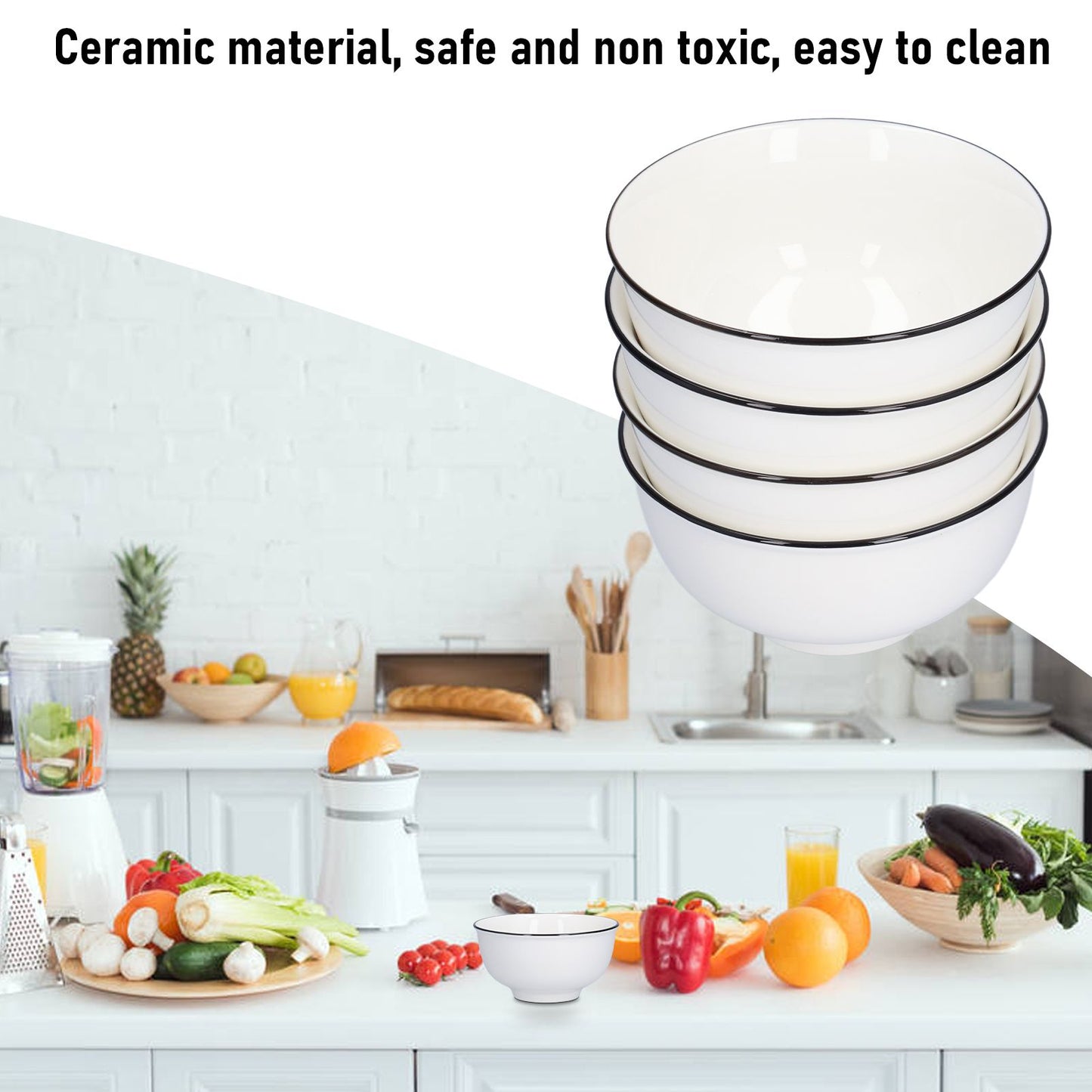 4PCS 6in Soup Bowl White Ceramic Noodle Bowl Eco Friendly Rice Bowl for Kitchen Restaurant V1294-YM0523-3118210320011