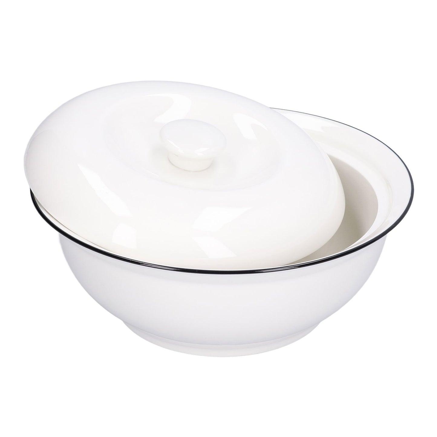 9in Soup Bowl with Lid Large Capacity 1500ml Stew Bowl Harmless White Ceramic Kitchen Bowl V1294-YM0523-3118210320411