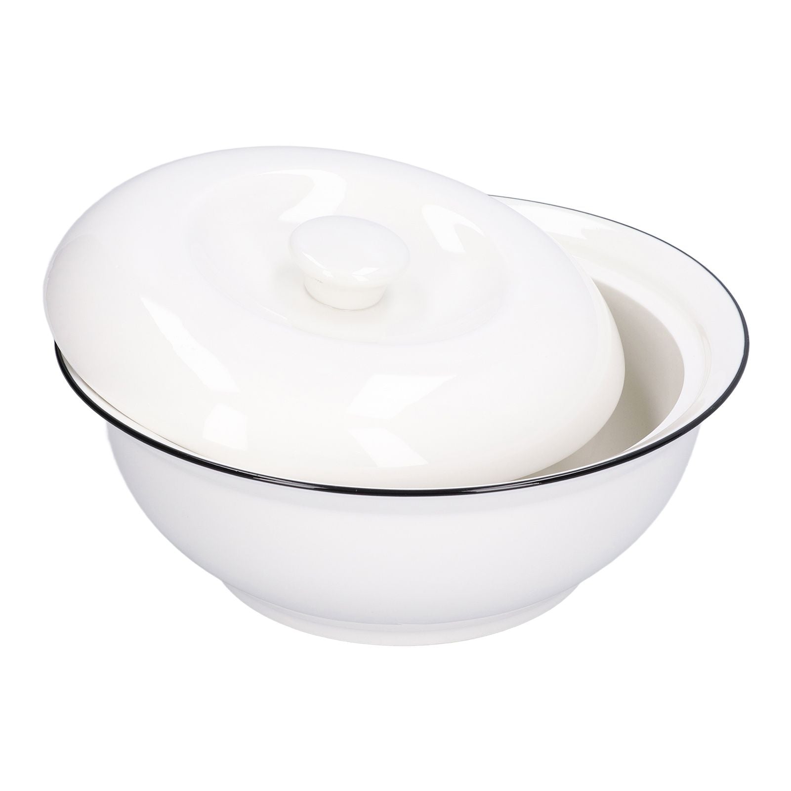 9in Soup Bowl with Lid Large Capacity 1500ml Stew Bowl Harmless White Ceramic Kitchen Bowl V1294-YM0523-3118210320411