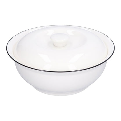 9in Soup Bowl with Lid Large Capacity 1500ml Stew Bowl Harmless White Ceramic Kitchen Bowl V1294-YM0523-3118210320411