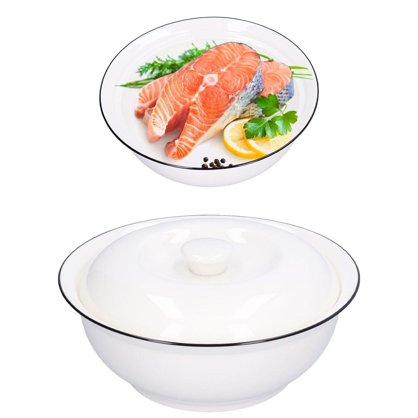 9in Soup Bowl with Lid Large Capacity 1500ml Stew Bowl Harmless White Ceramic Kitchen Bowl V1294-YM0523-3118210320411