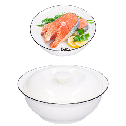 9in Soup Bowl with Lid Large Capacity 1500ml Stew Bowl Harmless White Ceramic Kitchen Bowl V1294-YM0523-3118210320411