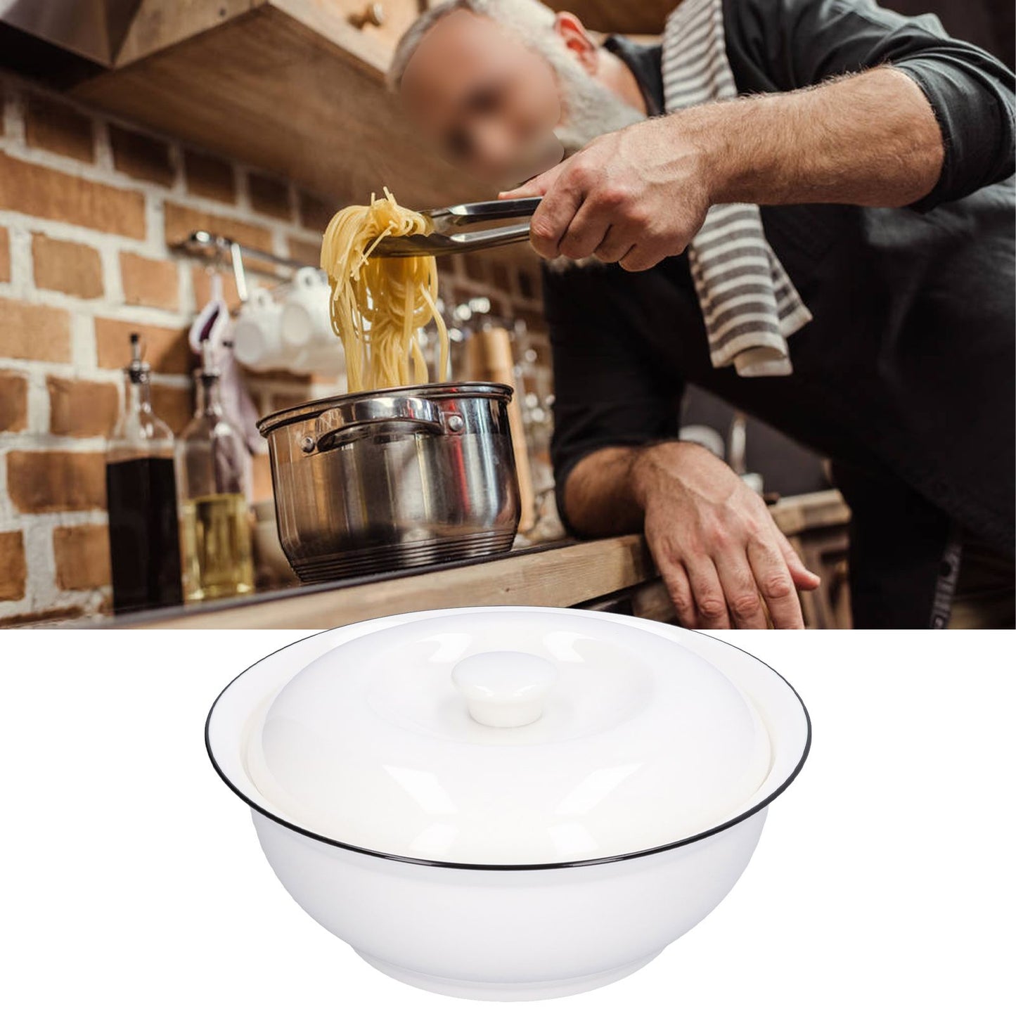 9in Soup Bowl with Lid Large Capacity 1500ml Stew Bowl Harmless White Ceramic Kitchen Bowl V1294-YM0523-3118210320411