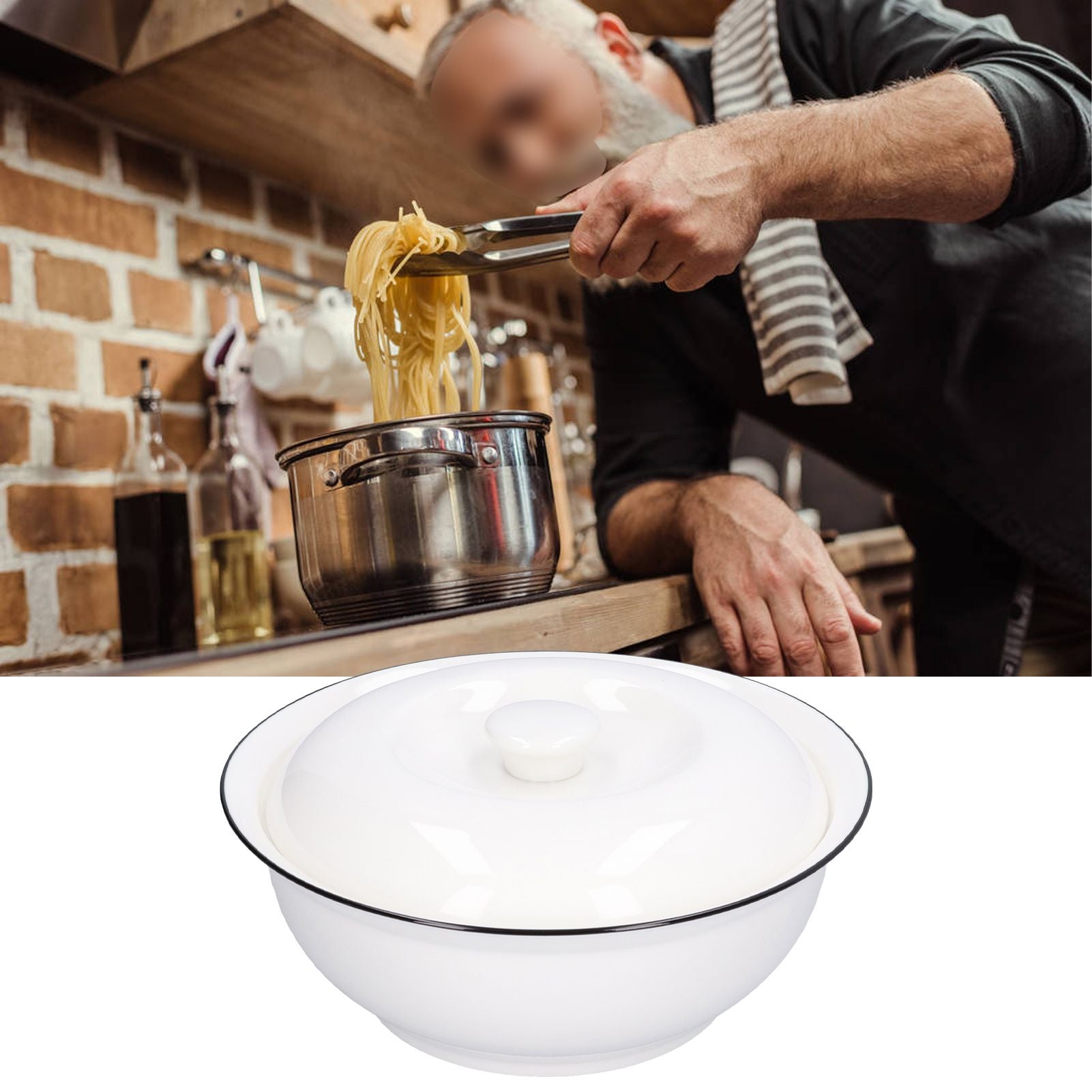 9in Soup Bowl with Lid Large Capacity 1500ml Stew Bowl Harmless White Ceramic Kitchen Bowl V1294-YM0523-3118210320411