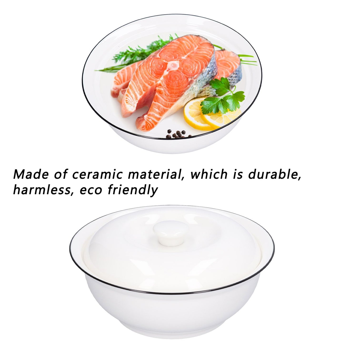 9in Soup Bowl with Lid Large Capacity 1500ml Stew Bowl Harmless White Ceramic Kitchen Bowl V1294-YM0523-3118210320411