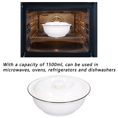 9in Soup Bowl with Lid Large Capacity 1500ml Stew Bowl Harmless White Ceramic Kitchen Bowl V1294-YM0523-3118210320411