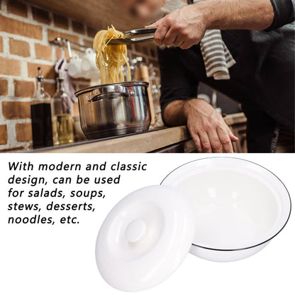 9in Soup Bowl with Lid Large Capacity 1500ml Stew Bowl Harmless White Ceramic Kitchen Bowl V1294-YM0523-3118210320411