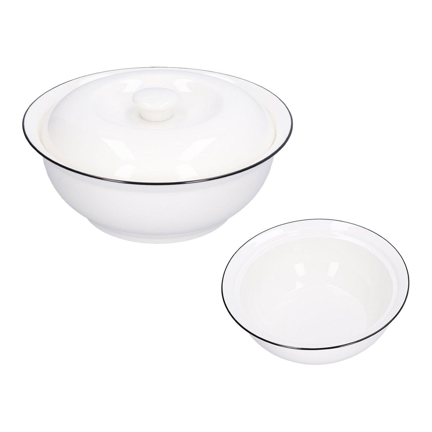 9in Soup Bowl with Lid Large Capacity 1500ml Stew Bowl Harmless White Ceramic Kitchen Bowl V1294-YM0523-3118210320411