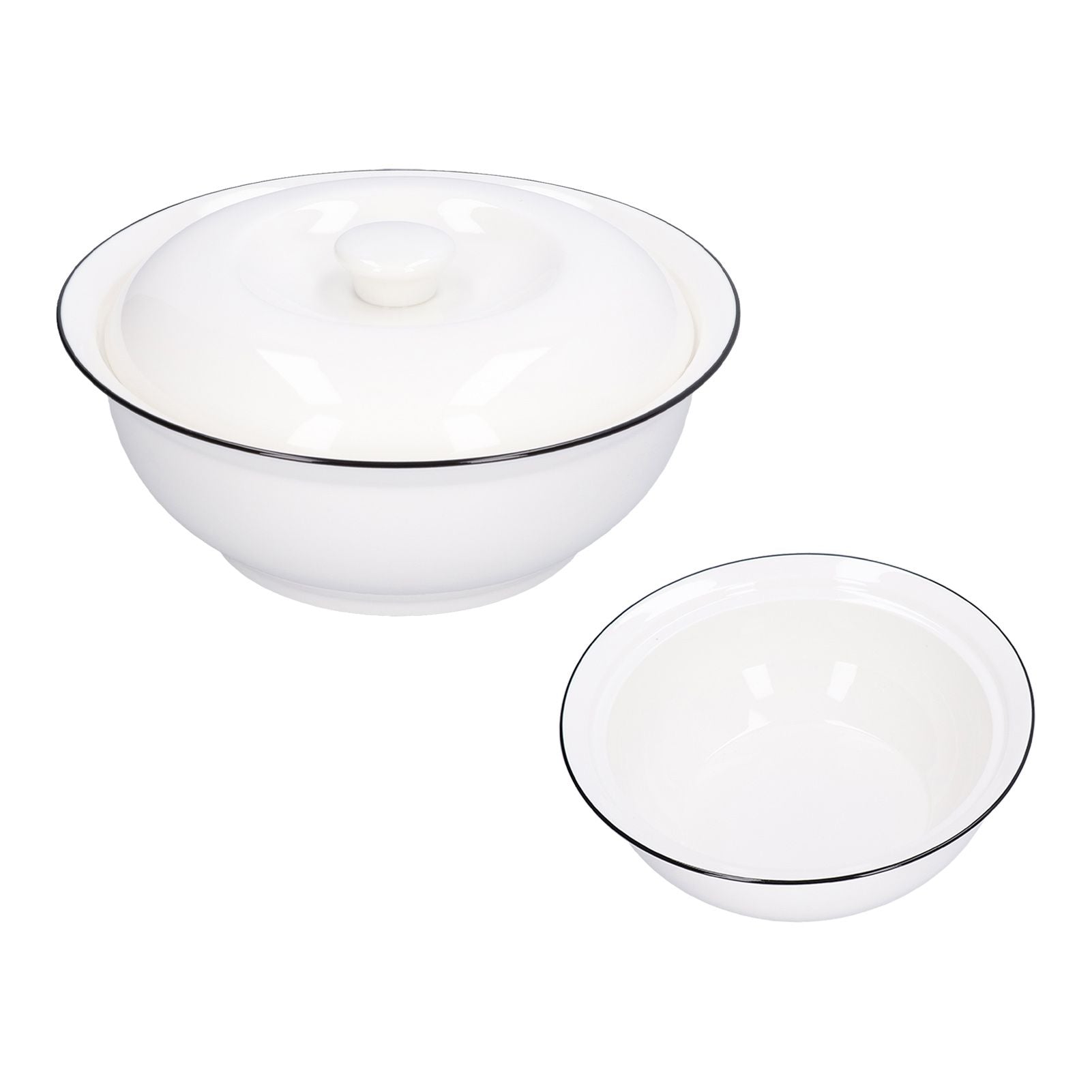9in Soup Bowl with Lid Large Capacity 1500ml Stew Bowl Harmless White Ceramic Kitchen Bowl V1294-YM0523-3118210320411