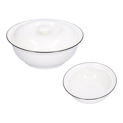 9in Soup Bowl with Lid Large Capacity 1500ml Stew Bowl Harmless White Ceramic Kitchen Bowl V1294-YM0523-3118210320411