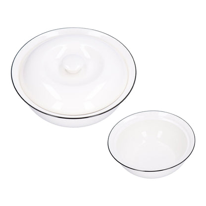 9in Soup Bowl with Lid Large Capacity 1500ml Stew Bowl Harmless White Ceramic Kitchen Bowl V1294-YM0523-3118210320411