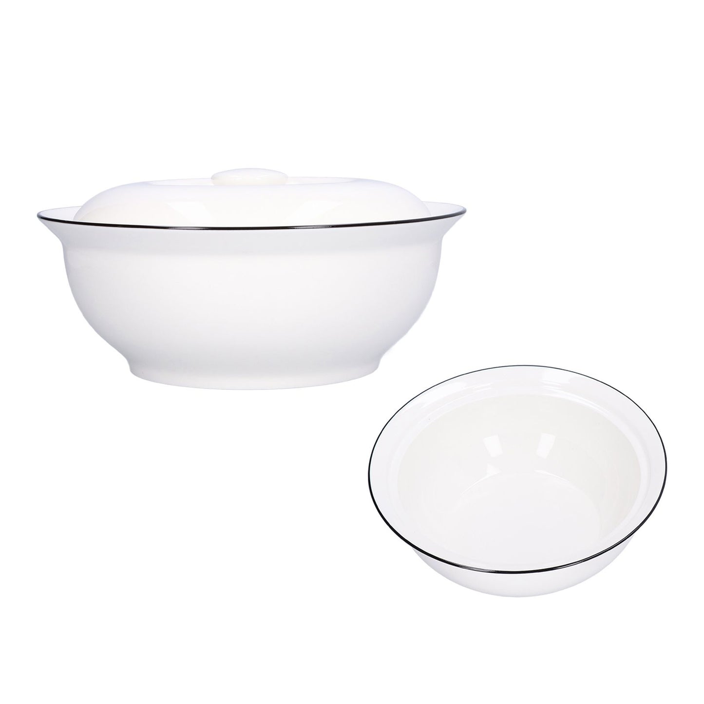 9in Soup Bowl with Lid Large Capacity 1500ml Stew Bowl Harmless White Ceramic Kitchen Bowl V1294-YM0523-3118210320411