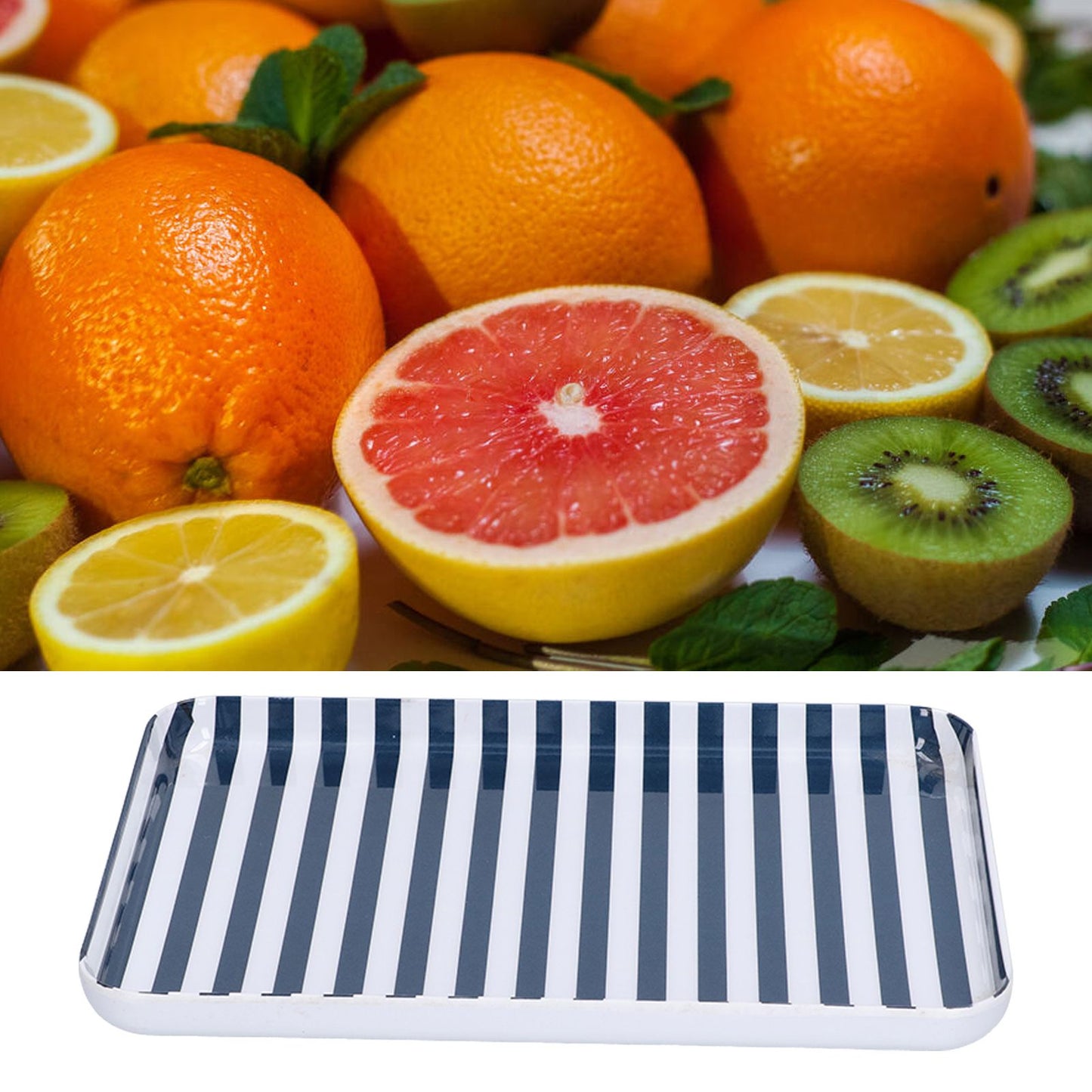 Fruit Tray Blue White Stripe Melamine Safe Environmentally Friendly Colourfast Dessert Platter for Restaurant V1294-YM0523-3118210320511