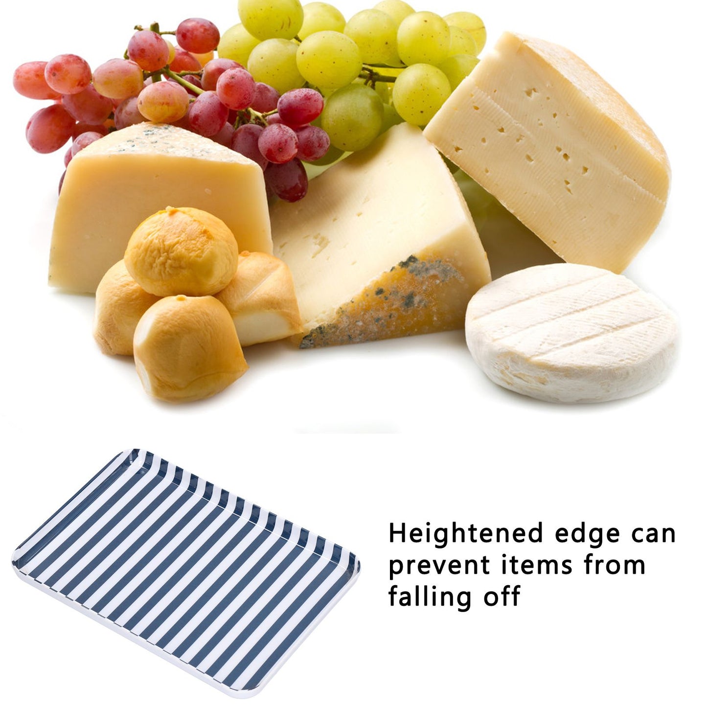 Fruit Tray Blue White Stripe Melamine Safe Environmentally Friendly Colourfast Dessert Platter for Restaurant V1294-YM0523-3118210320511