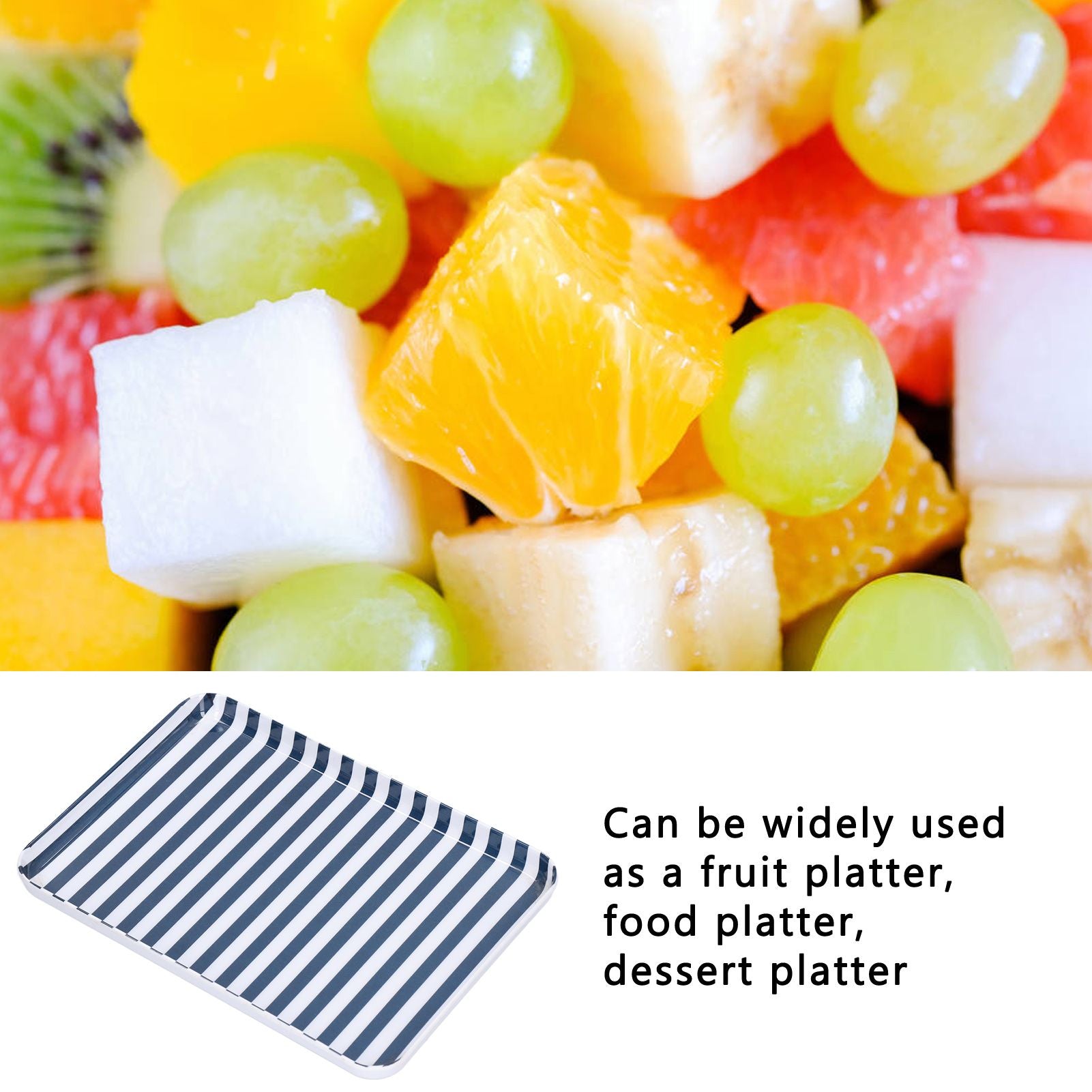 Fruit Tray Blue White Stripe Melamine Safe Environmentally Friendly Colourfast Dessert Platter for Restaurant V1294-YM0523-3118210320511