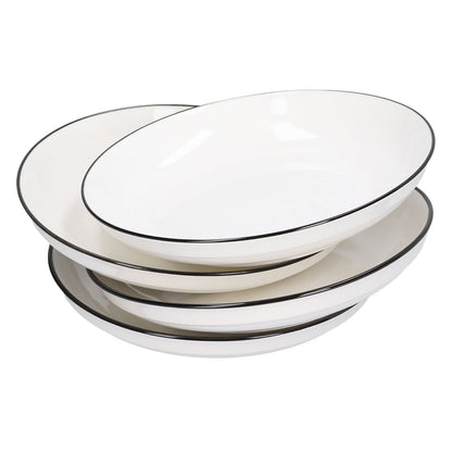 4Pcs Ceramic Dinner Plates Set Black Line Tableware 8 Inch Round Plate for Salads Steak Plate V1294-YM0523-3118210320911