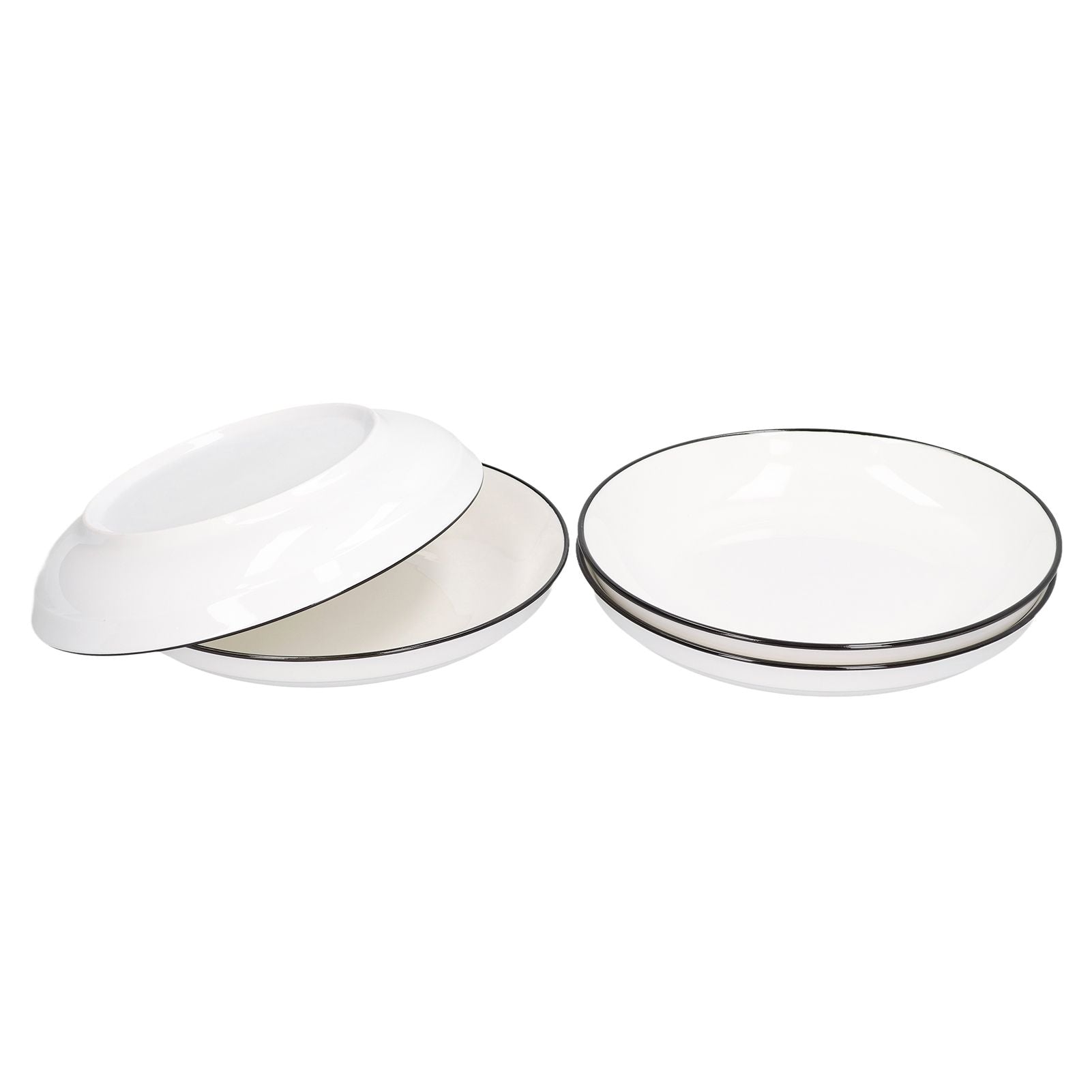 4Pcs Ceramic Dinner Plates Set Black Line Tableware 8 Inch Round Plate for Salads Steak Plate V1294-YM0523-3118210320911
