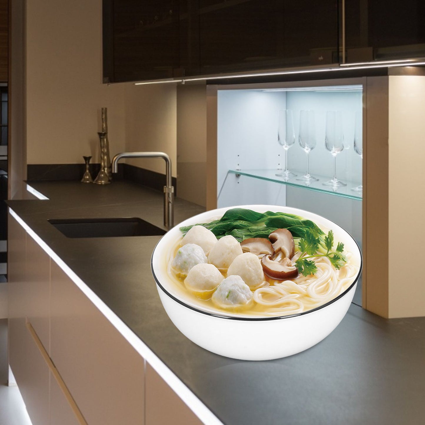 Durable Black Line Ceramic Tableware Bowls for Salads Soups Stews Desserts Noodles7 Inches V1294-YM0523-3118210321211