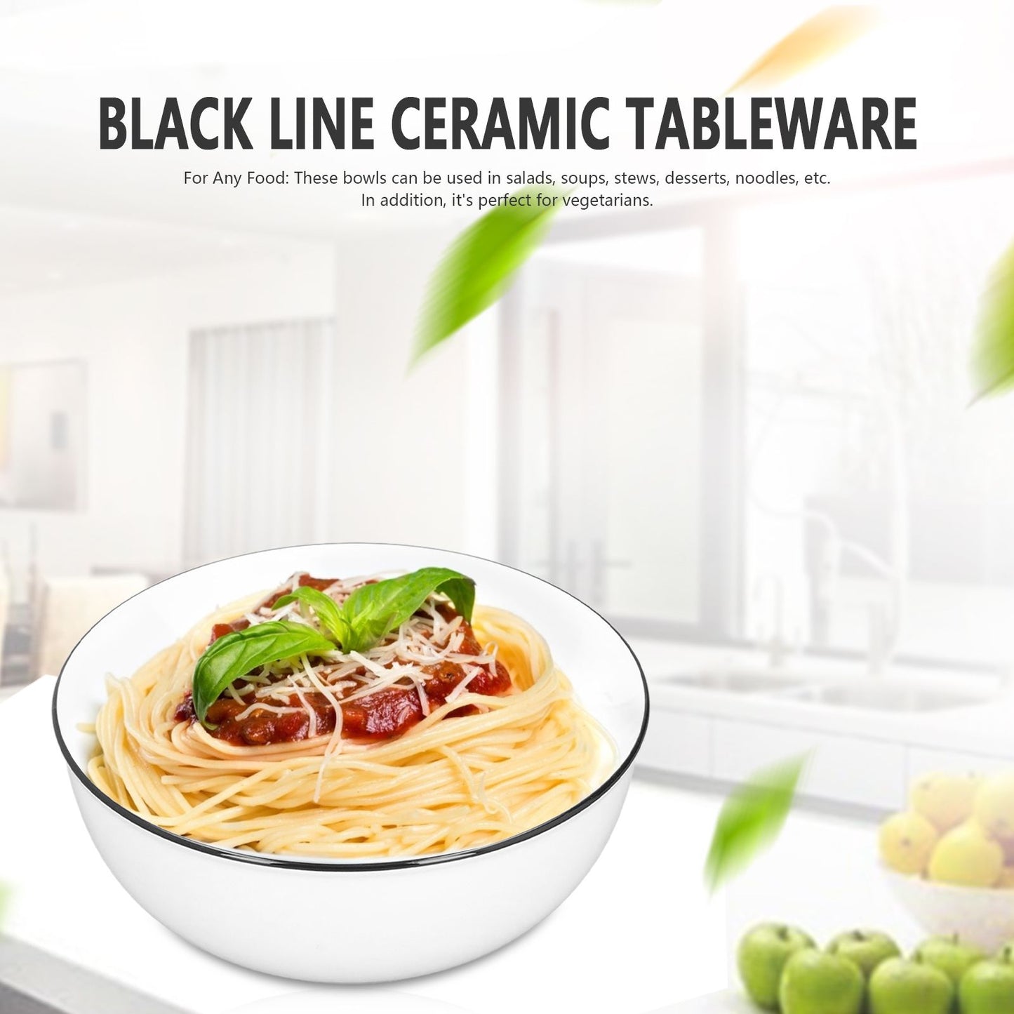 Durable Black Line Ceramic Tableware Bowls for Salads Soups Stews Desserts Noodles8 Inches V1294-YM0523-3118210321212