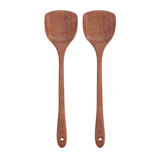 2pcs Wooden Spatula Household Hanging Long Handle Flat Wooden Spatula for Mixing and Turning38.5cm / 15.2in V1294-YM0523-3118210324312