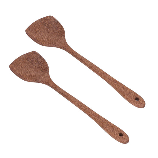 2pcs Wooden Spatula Household Hanging Long Handle Flat Wooden Spatula for Mixing and Turning38.5cm / 15.2in V1294-YM0523-3118210324312
