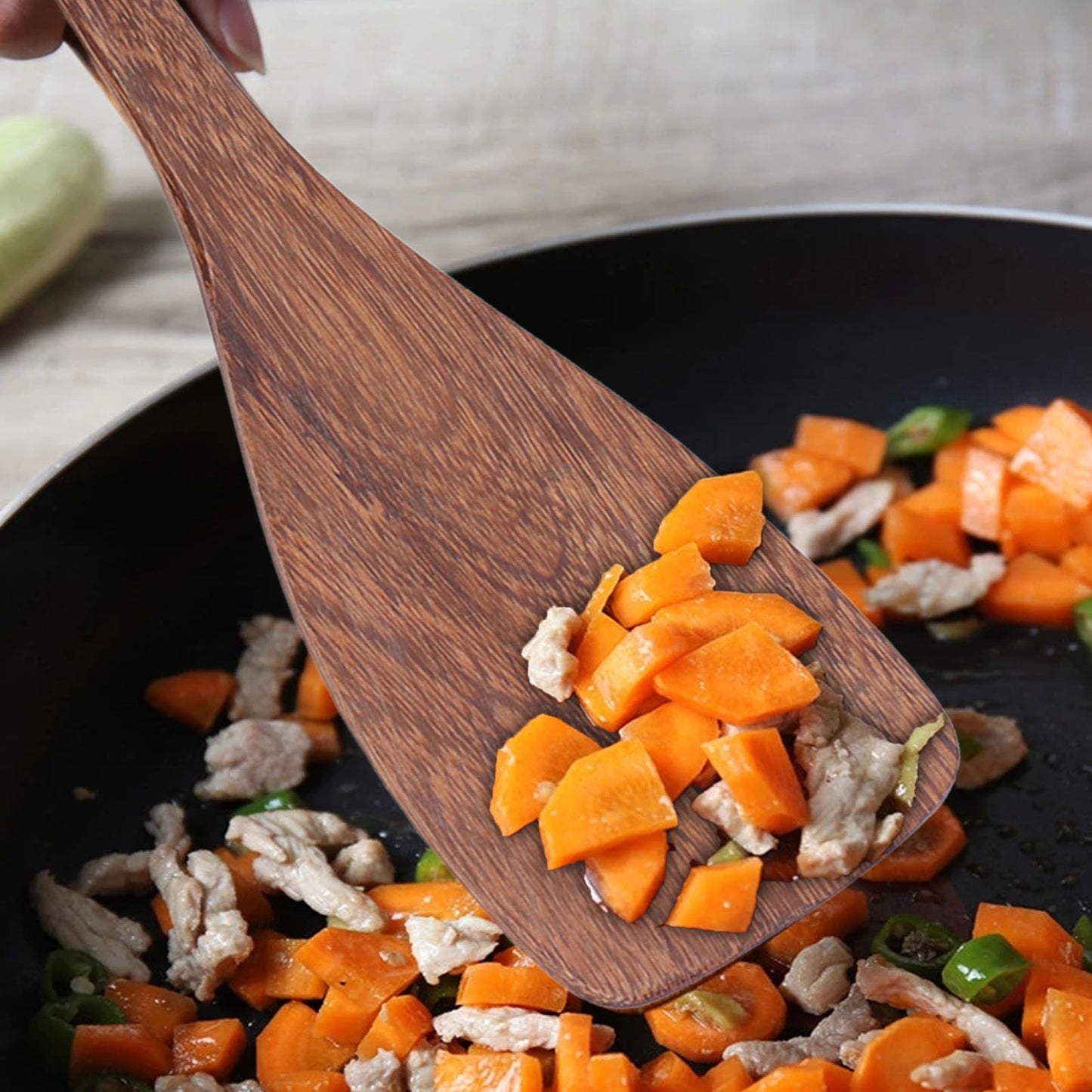 Natural Wood Long Handle Spatula Frying Spatula Round Hole Wall Mounted Kitchen UtensilOblique Spatula V1294-YM0523-3118210324811