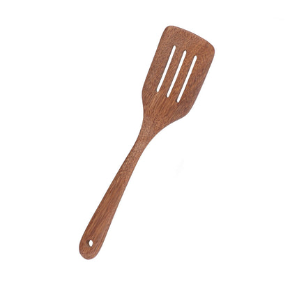 Natural Wood Long Handle Spatula Frying Spatula Round Hole Wall Mounted Kitchen UtensilLeak Spatula V1294-YM0523-3118210324812